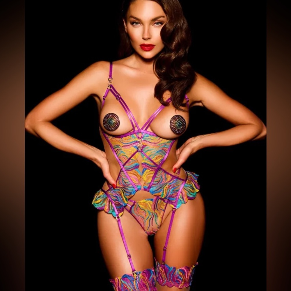 Honey Birdette Solange Bustier Thong & Stockings - Like New